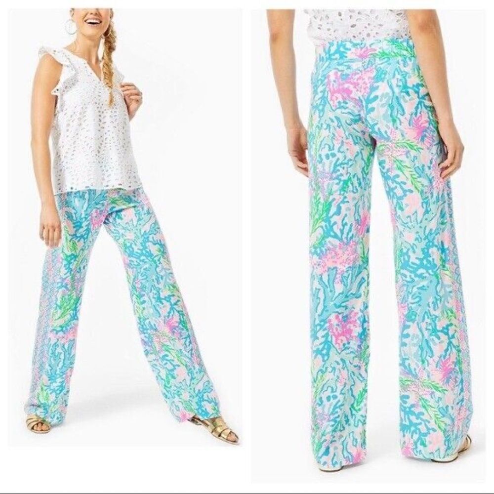 EUC‎ Lilly Pulitzer Bal Harbour Palazzo Pant in Multi Coral Bay Engineered Sz XS - Picture 6 of 6